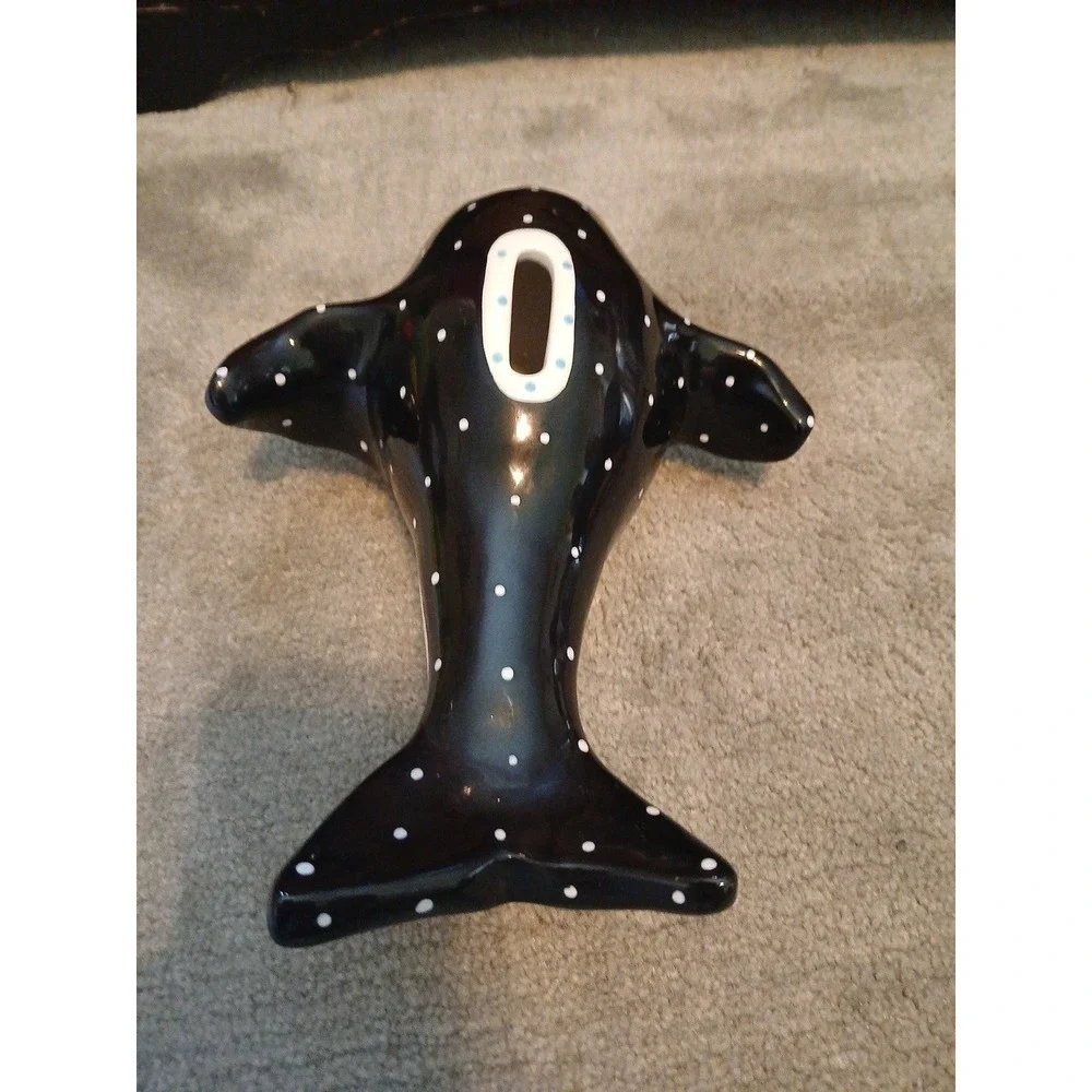 Vintage Whale Coin Bank Pati Hand Painted Porcelain China Black